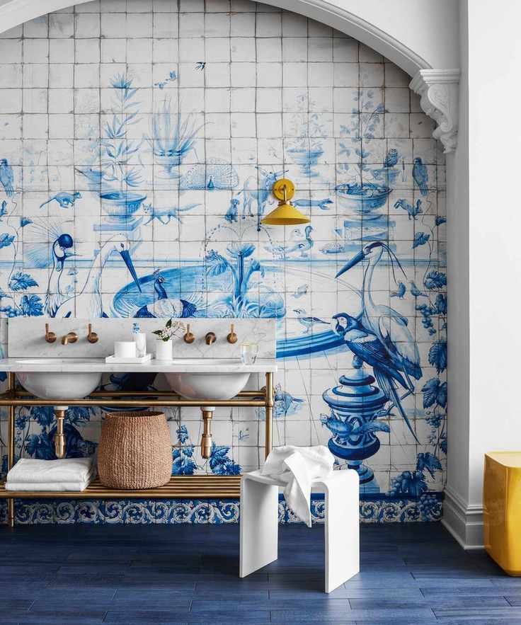 Bathroom with artistic tile designs