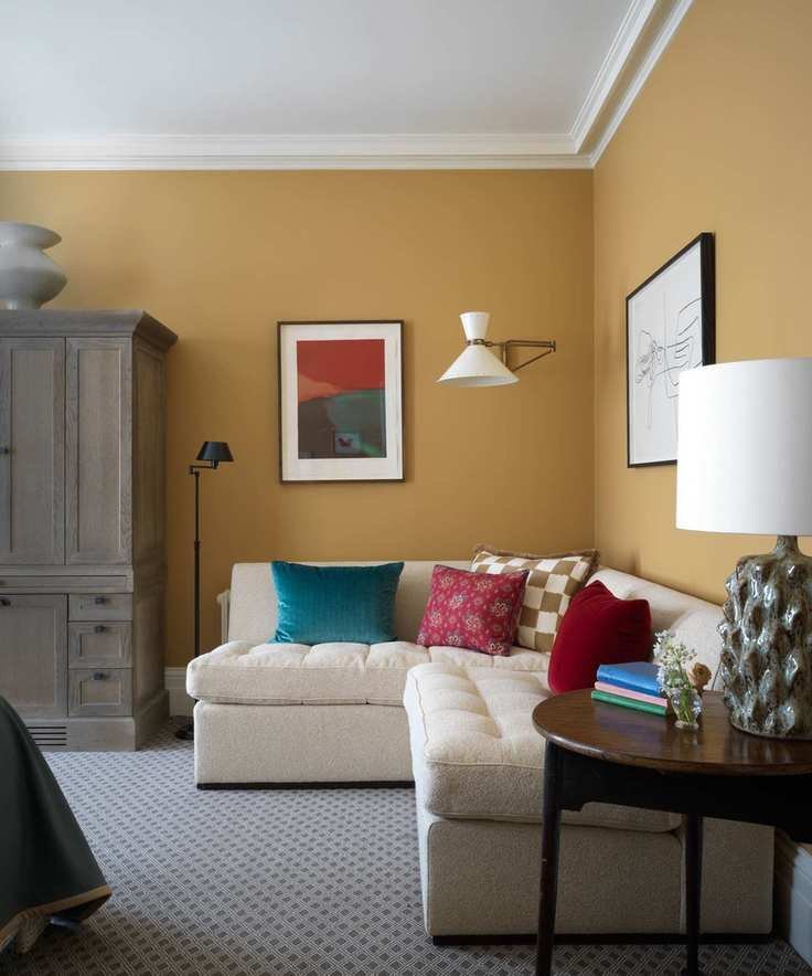 yellow living room with corner sofa