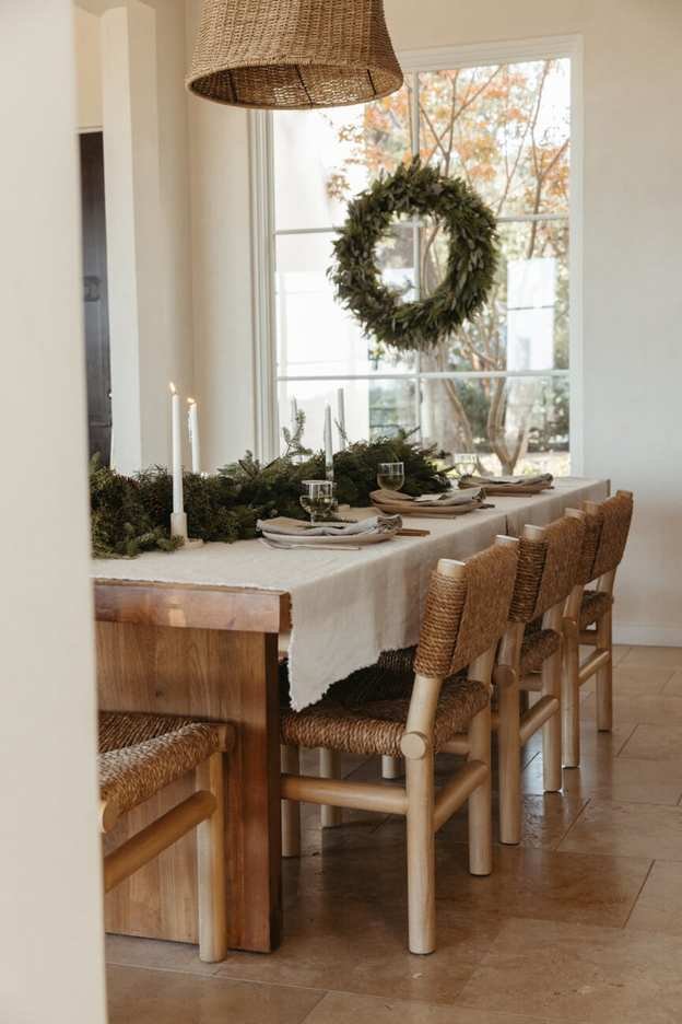 Holiday table with evergreen runner