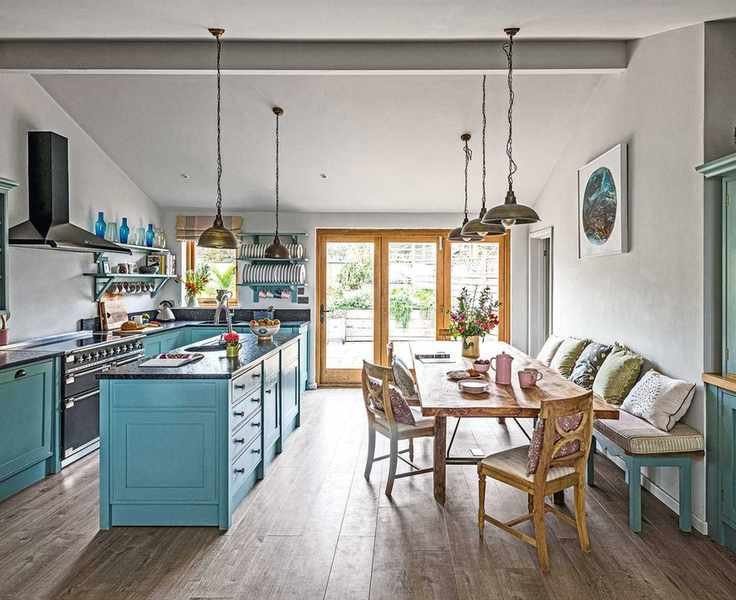 Kitchen seating with dining chairs and table