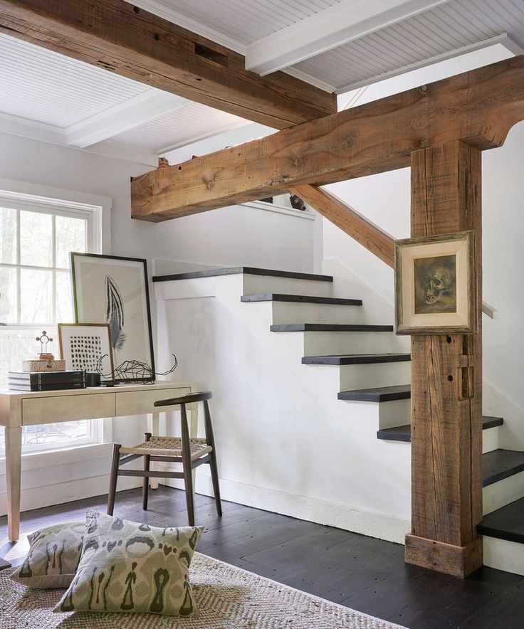 Basement with exposed beams and wooden features