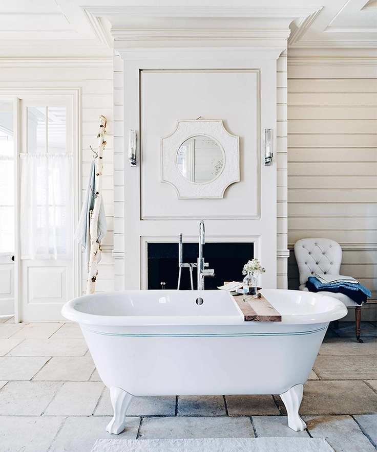 Panelling ideas for walls with white bathroom and freestanding bath