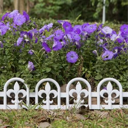 White Plastic Garden Border Edging No-Dig Wrought Iron Look – 15pcs Fence Kit, 20ft Lawn Barrier