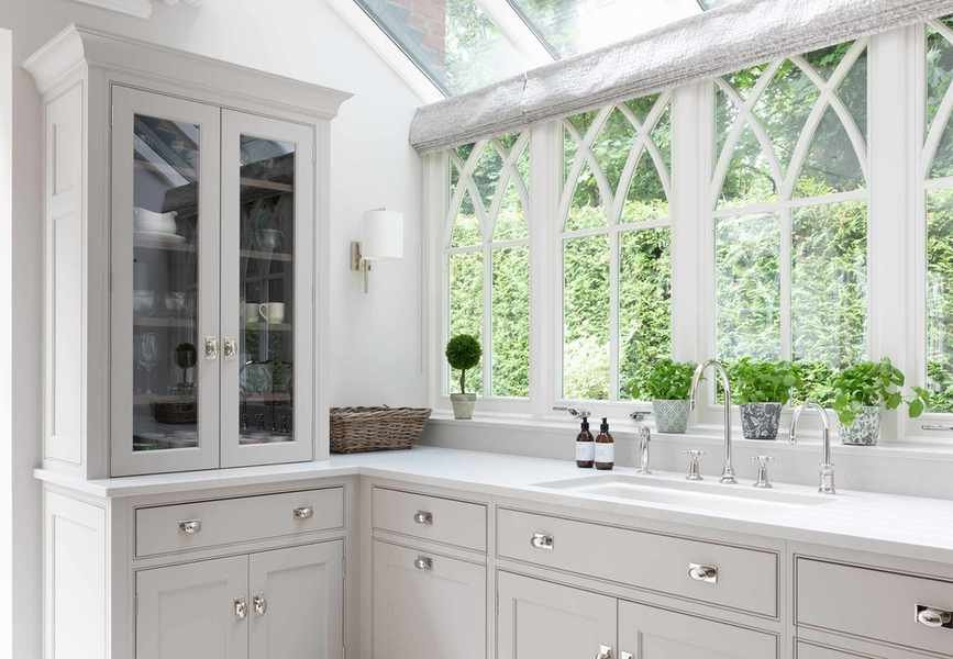 Kitchen wall lights in a glazed kitchen extension