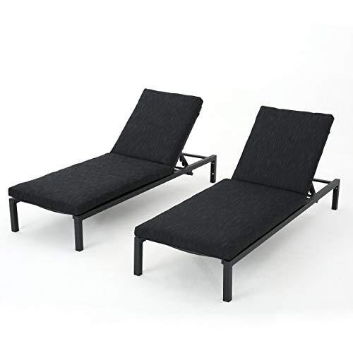 Christopher Knight Home Navan Outdoor Chaise Lounges With Aluminum Frame and Water Resistant Cushion, 2-Pcs Set, Dark Grey / Black