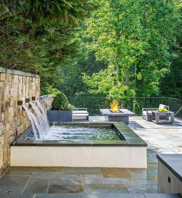 Small backyard with a water feature