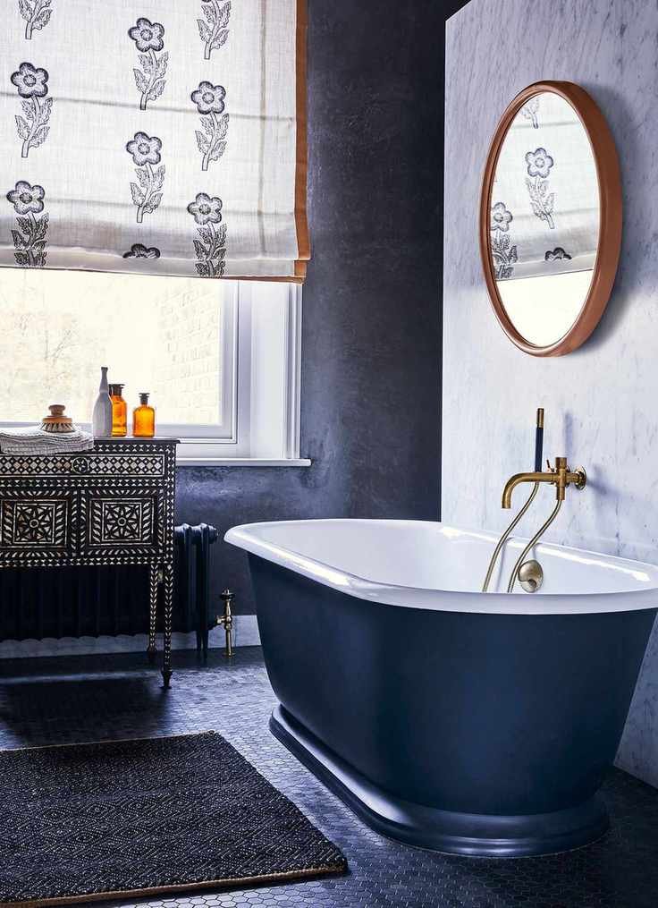 Floral Roman blind in a bathroom