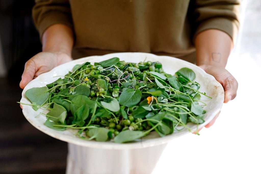 Refreshing Pea Salad with Mint and Microgreens for Spring