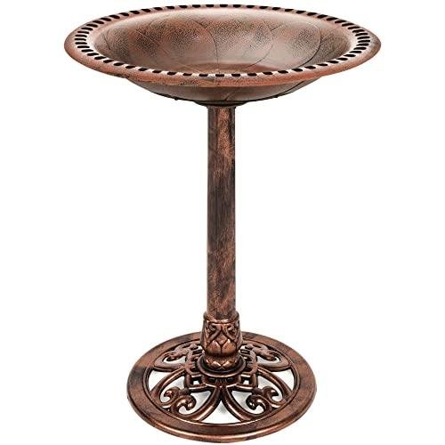 Best Choice Products 28in Pedestal Bird Bath, Vintage Outdoor Resin Accent Decoration W/fleur-De-Lis Accents - Copper