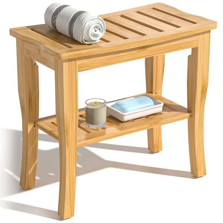Winston Porter Bamboo Shower Bench &amp;amp; Stool Waterproof - Wood Shower Bench With Storage Shelf for Inside Shower(classic Natural) &amp;amp; Reviews | Wayfair