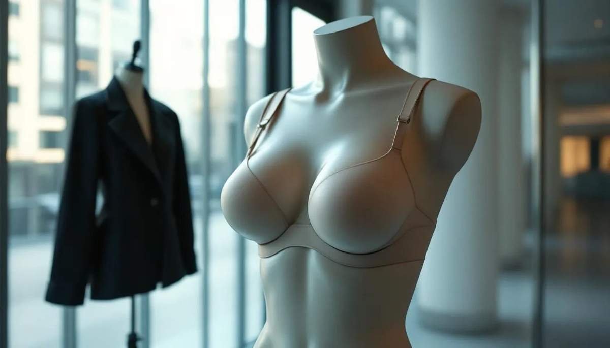 Common issues with ill-fitting bras, showcasing a poorly fitting bra on a mannequin.