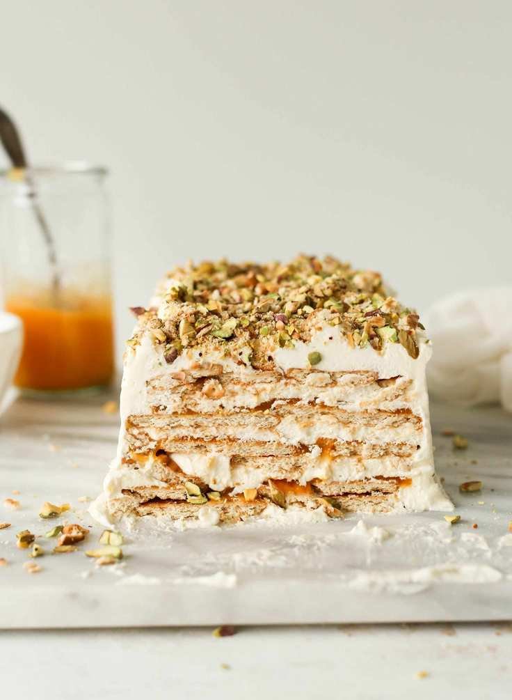 Mango & Cardamom Icebox Cake with Salty Pistachio Crumble for Summer
