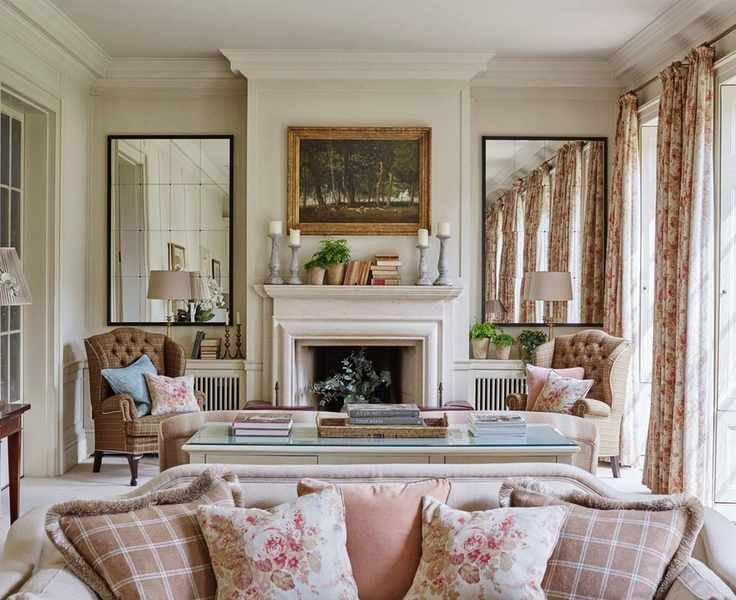 neutral living room with mirrors