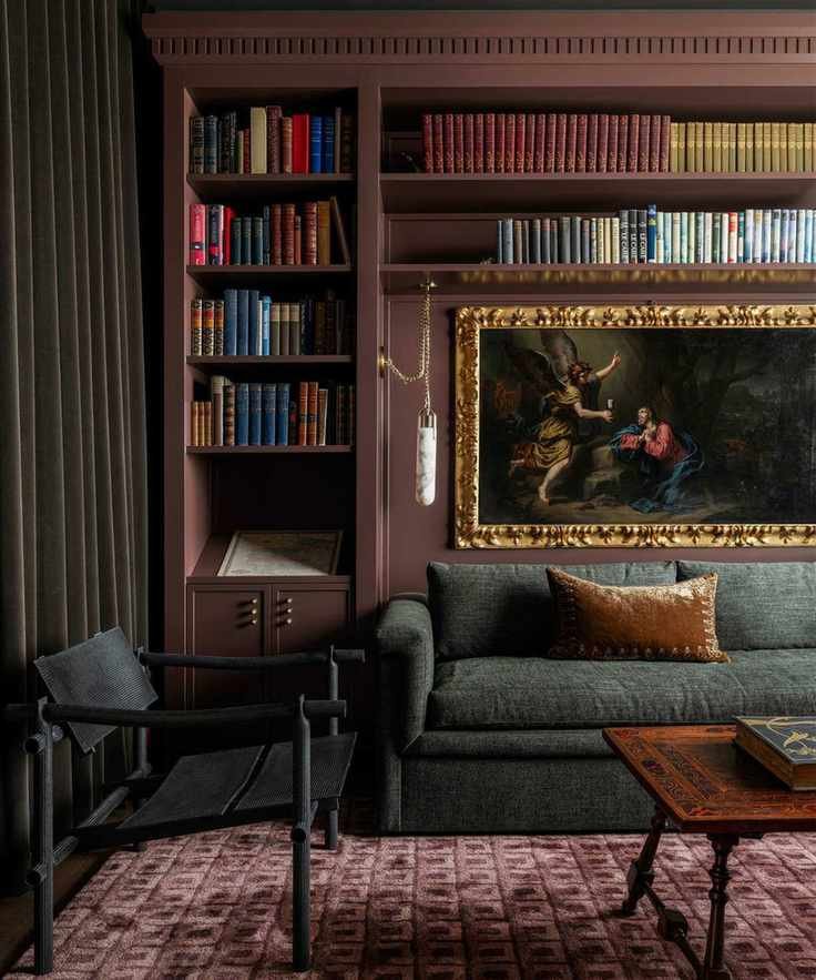 Brown small living room library painted in Hasbrouck Brown