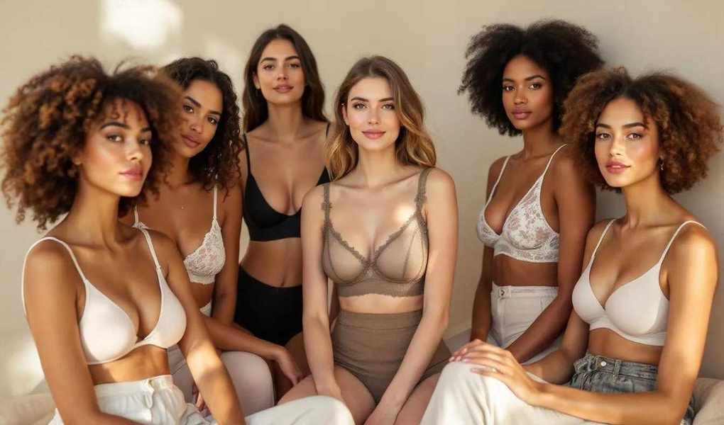 A diverse group of women representing different life stages wearing comfortable bralettes.