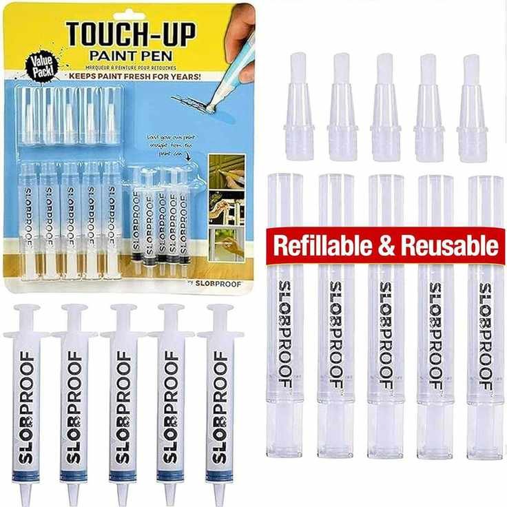 Slobproof Refillable Touch-Up Paint Pen, Mess-Free, Reusable Wall Paint Repair Tool, Precise Application, Diy Home Improvement, Furniture, Arts and Crafts, Patented Design, Easy Storage, Pack of 2