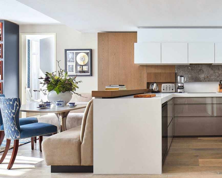 small kitchen with built-in seating