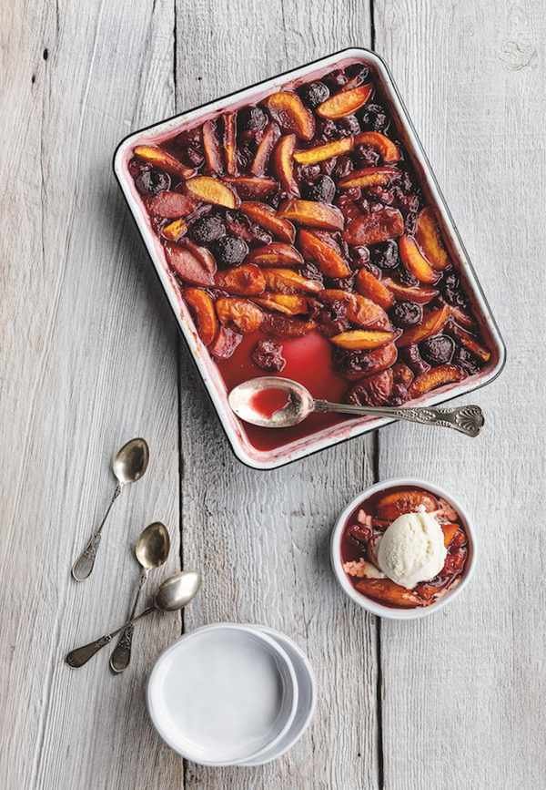 Delicious Roasted Stone Fruit with Cherry Syrup Dessert Recipe