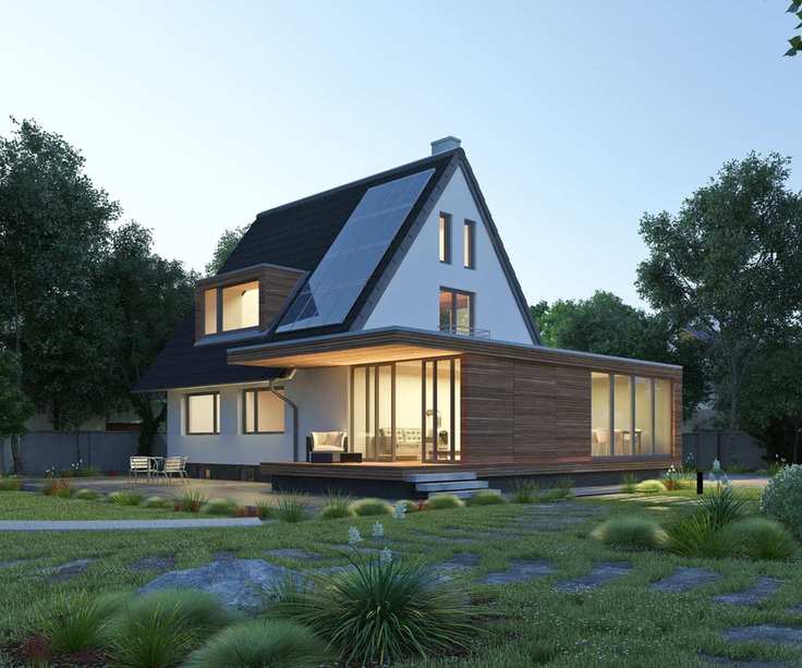 Solar panels on the side of a house exterior