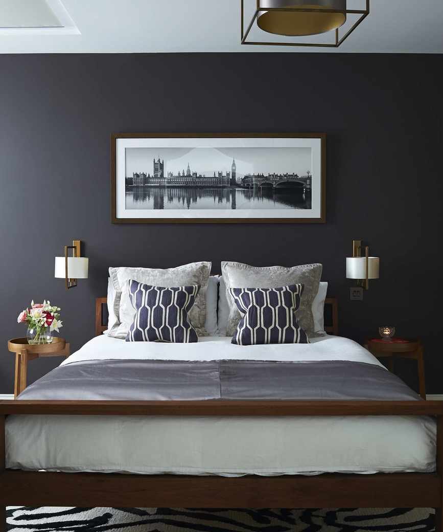 A monochrome grey bedroom