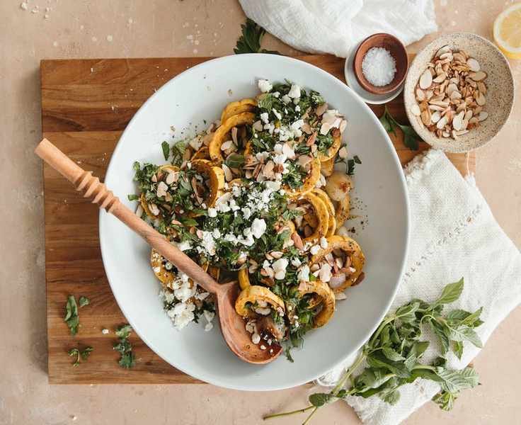 Delicious Roasted Delicata Squash with Feta and Almonds for Fall