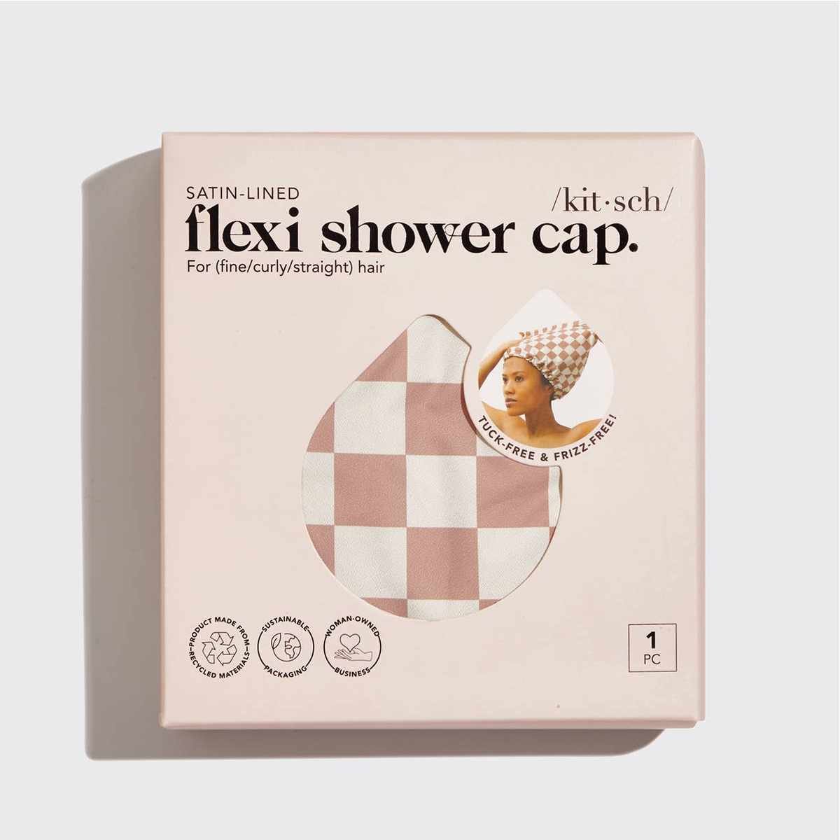 Terracotta Checker Satin Lined Flexi Shower Cap