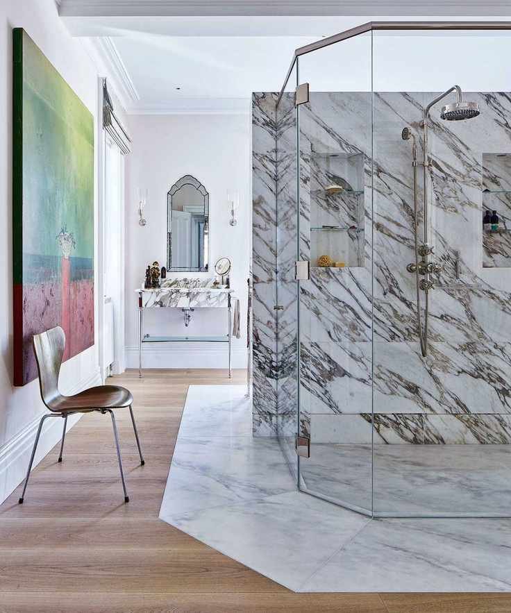 Walk in shower room ideas with marble surround