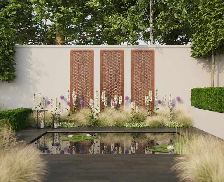 Artistic corten steel trellis panel