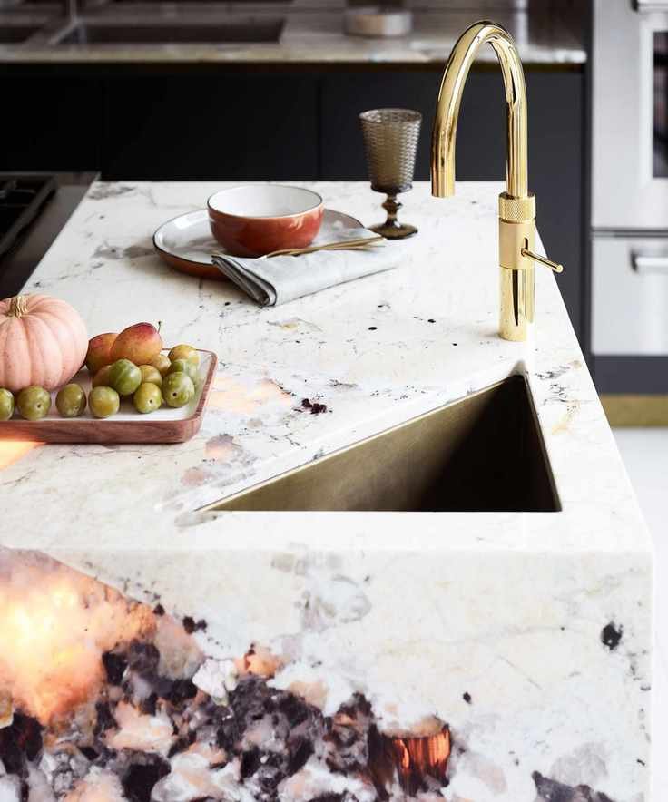 Kitchen countertop with lights under worktop