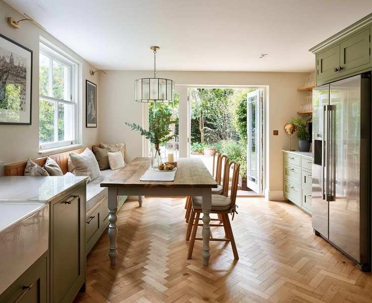 Galley kitchen with banquette seating