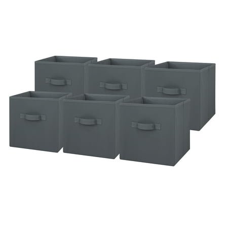 Gray flannel collapsible storage bins with handle