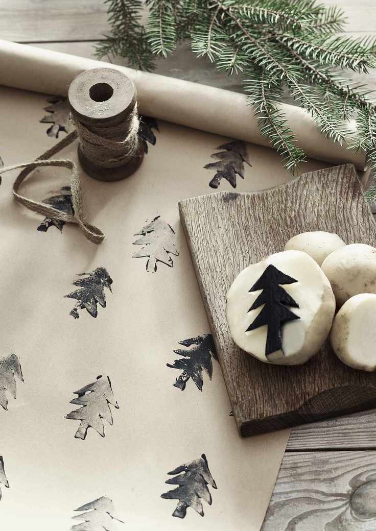 Potato printed Christmas gift wrap