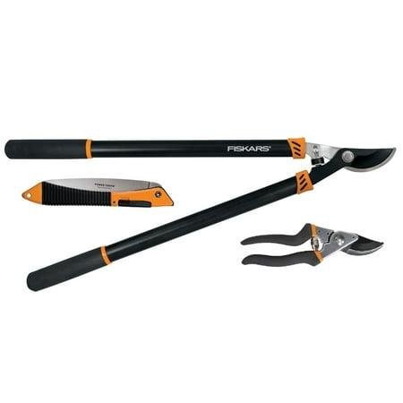 Fiskars Garden Tool Set Hand Pruner, Lopper, & Saw With Steel Blades