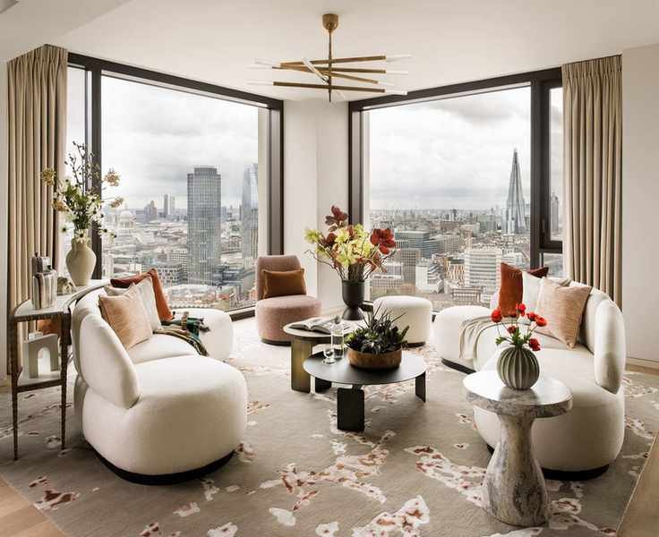 A modern living room with neutral decor