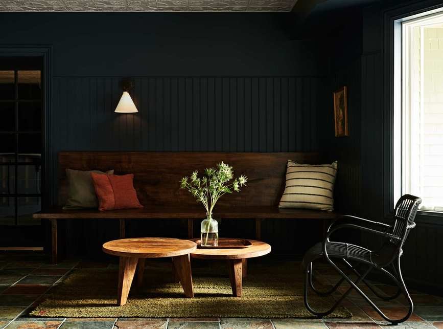 Living room with black wainscoting