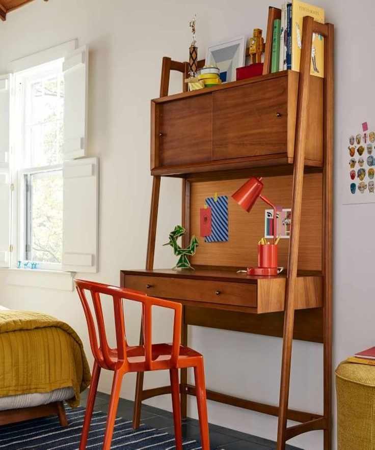A wall desk in a bedroom