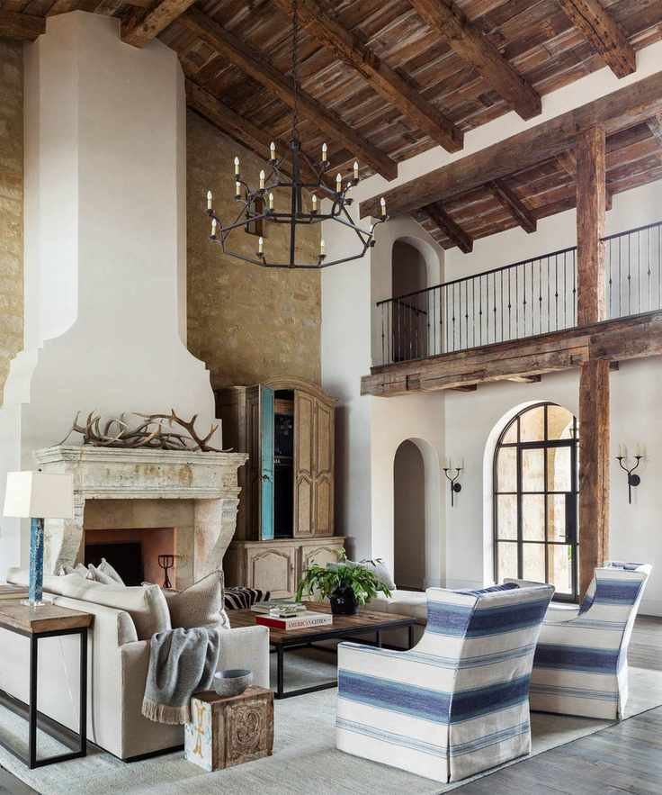 Living room with a grand wooden ceiling
