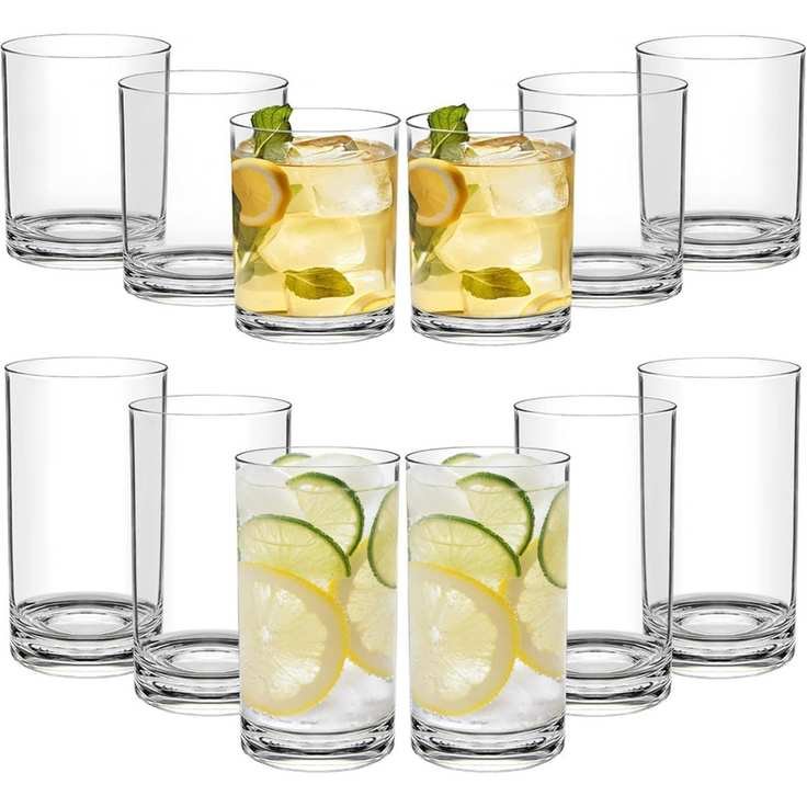 Latitude Run® Plastic Cups Reusable Plastic Drinking Glasses Set of 12 - Unbreakable Plastic Tumblers - Acrylic Glasses Drinkware - Bpa-Free Dishwasher-Safe - Highball Lowball Mixed | Wayfair
