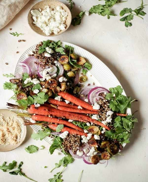 Black Lentil Salad with Roasted Vegetables & Goat Cheese_best brussels sprouts recipes