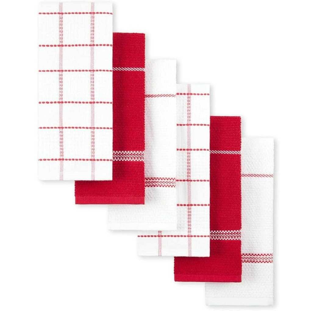 Modern Waffle Kitchen Towel Set 6-Pack, Red, 16"x28"
