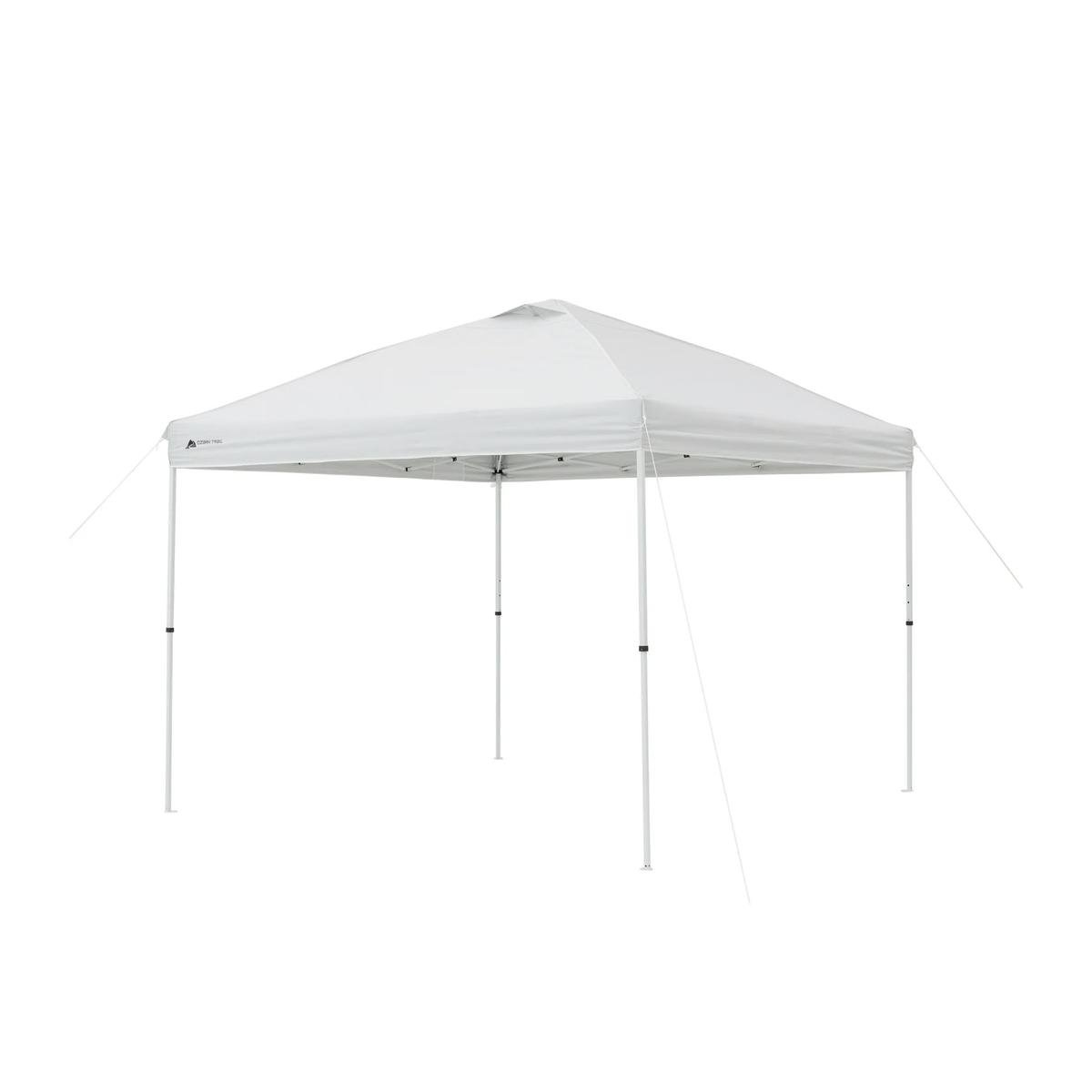 A white canopy with a white metal based with four legs