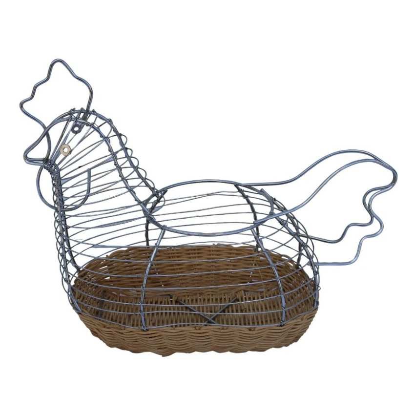 Chicken wire egg basket with woven base