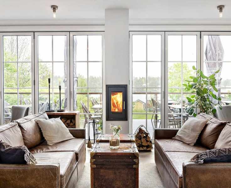 Scandi inspired room with built-in wood burner