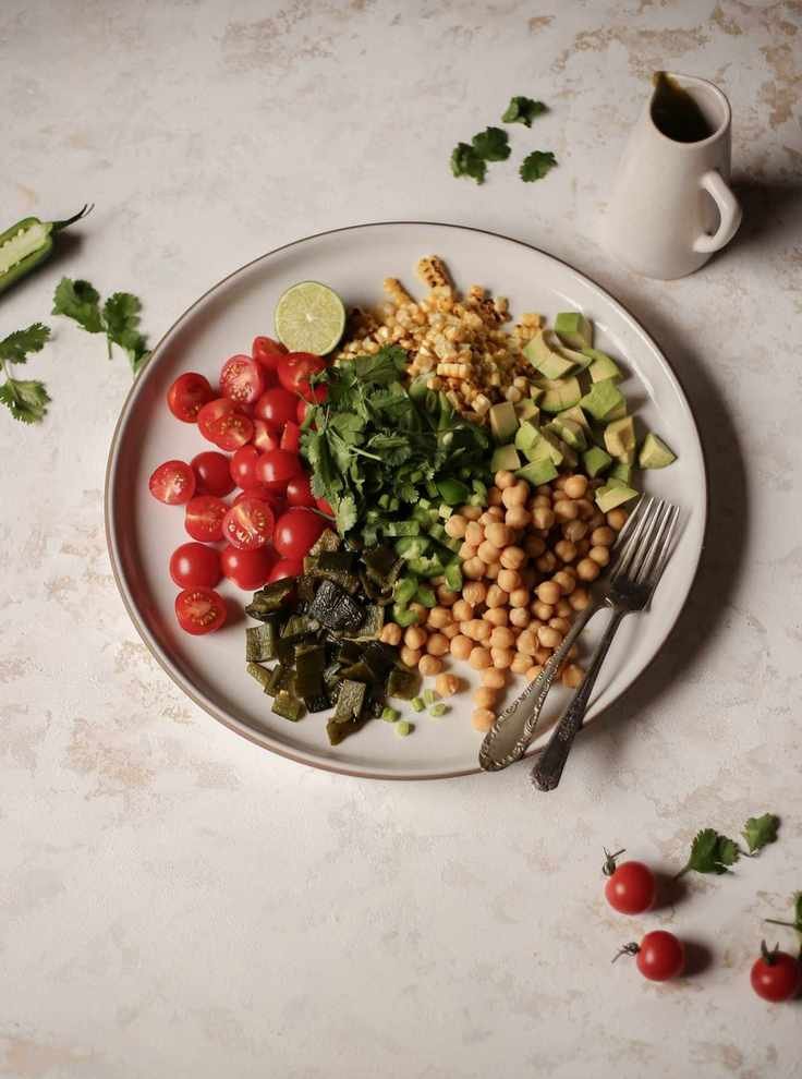 Chickpea, Corn, and Avocado Salad with Roasted Poblano Dressing