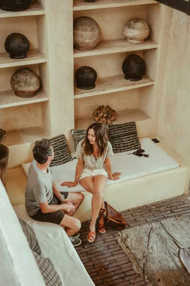 Couple talking and engaging in intentional dating.