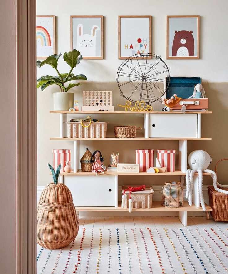 Kids room with wooden storage unit