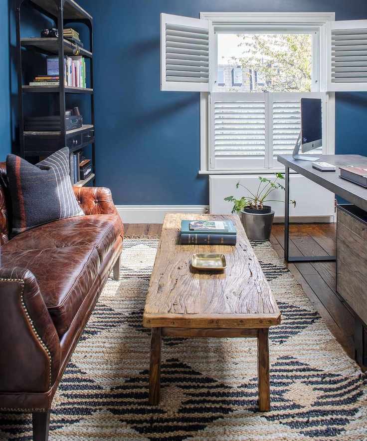 Living room with leather couch and coffee table