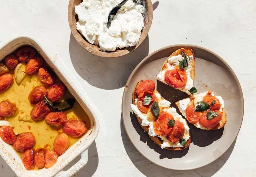 Bruschetta with Slow-Roasted Tomatoes and Creamy Ricotta Recipe