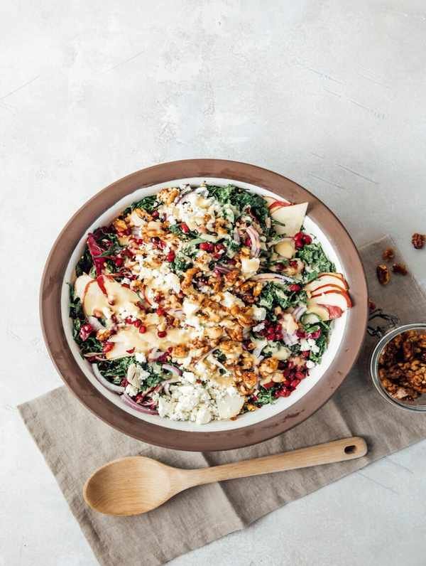 Christmas Salad with Kale, Mustard Shallot Vinaigrette
