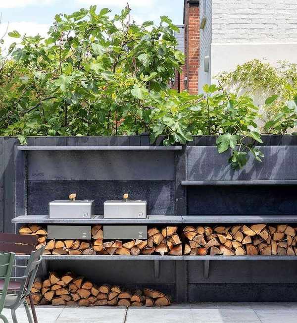 A garden bar combined with a BBQ area for outdoor cooking.
